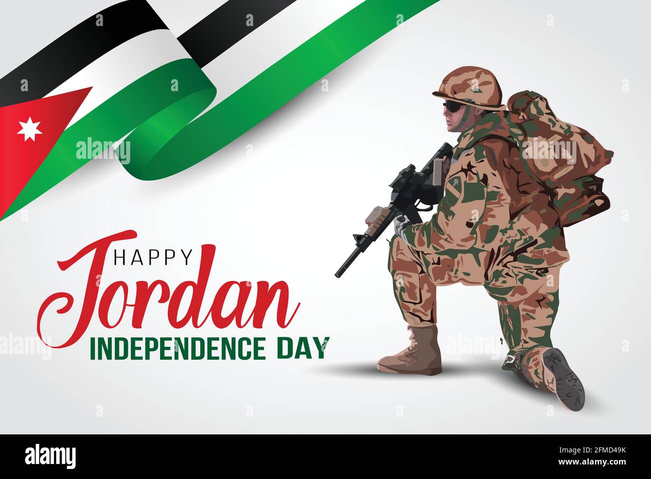 happy independence day Jordan.Jordanian soldier with gun vector illustration design Stock Vector