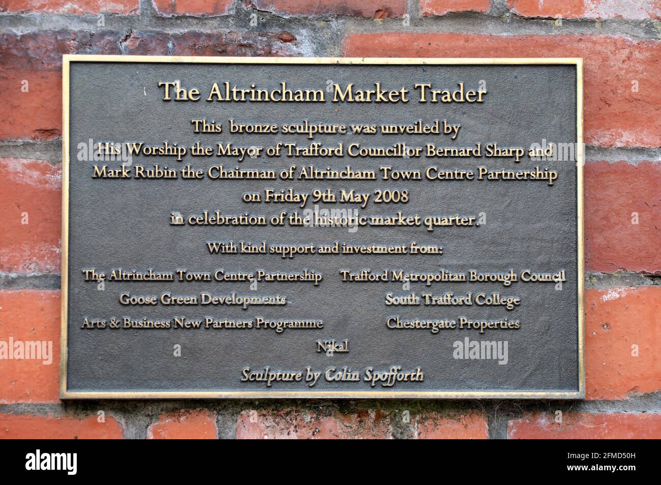 The Altrincham Market Trader information plaque Stock Photo