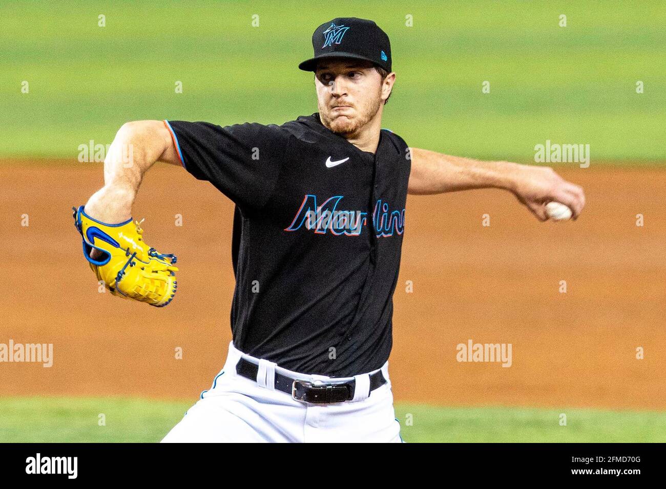 Miami Marlins pitcher Trevor Rogers (28) pitches during the third