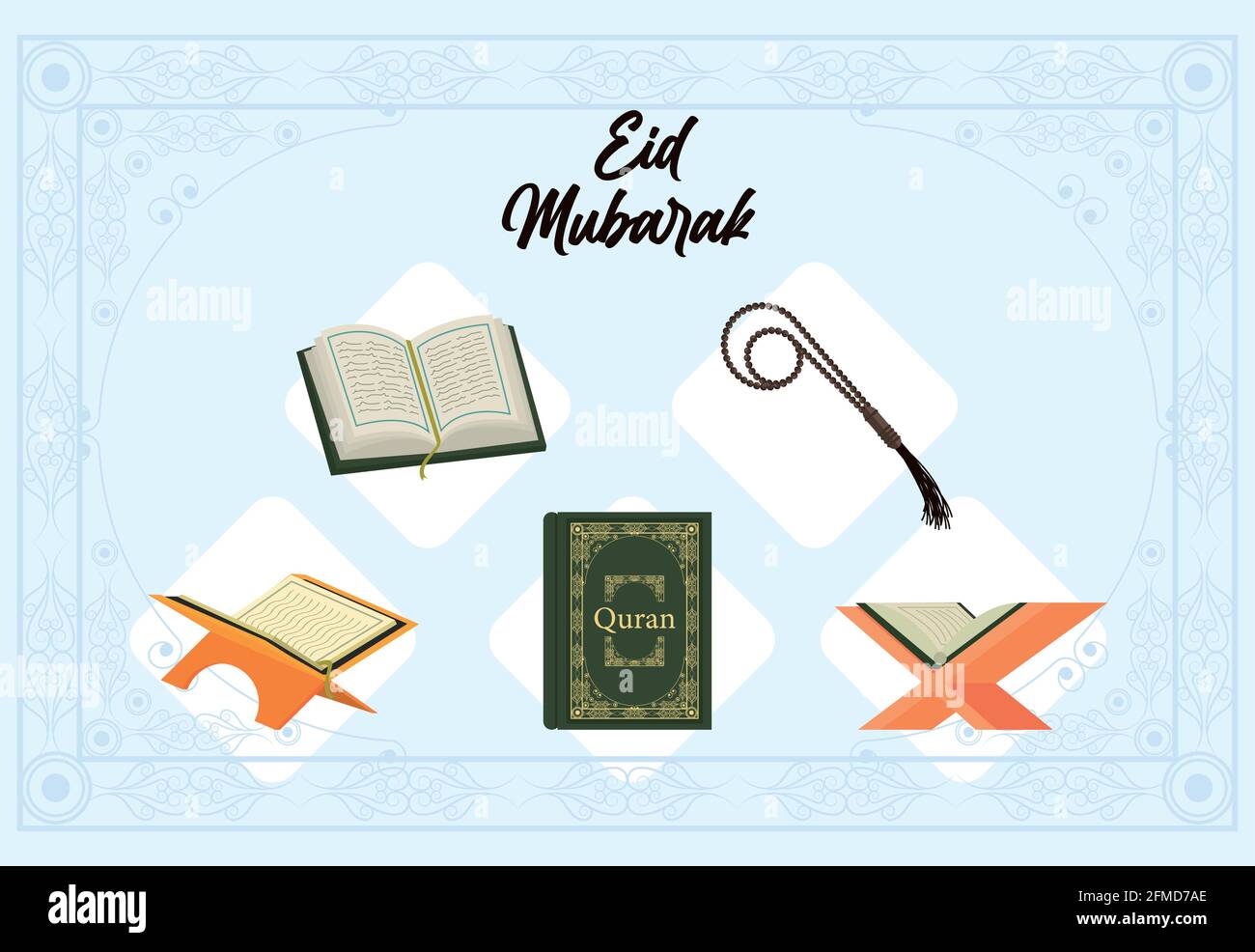 eid mubarak five icons Stock Vector