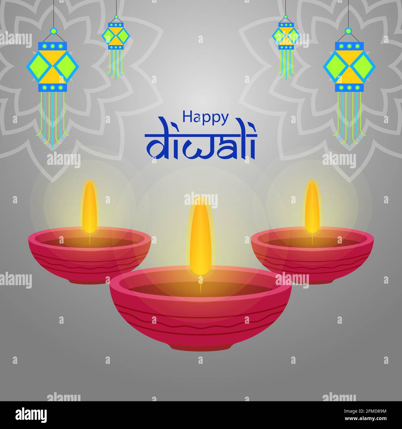 Happy Diwali festival greeting layout with traditional diya lamps. Beautiful background with Indian decorative elements. Stock Vector