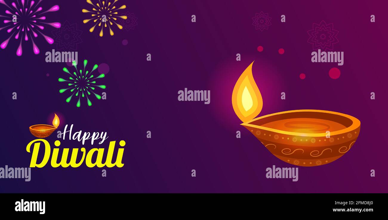 Happy Diwali festival greeting layout with traditional diya lamps ...