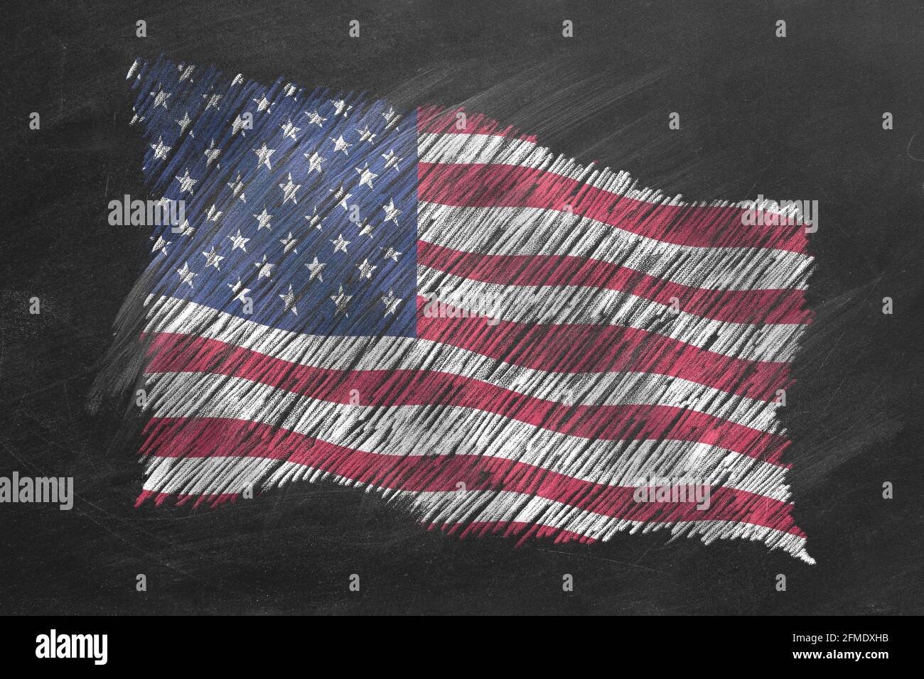 National flag of the United States of America hand drawn with chalk on