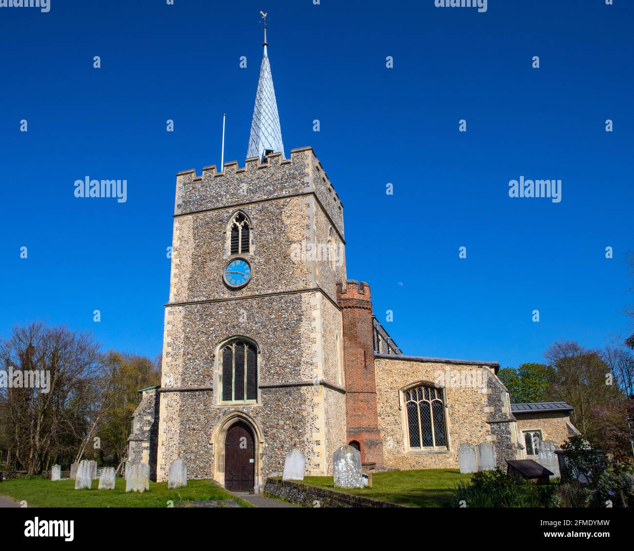A view of St. Mary the Great church in the beautiful town of Sawbridgeworth in Hertfordshire, UK