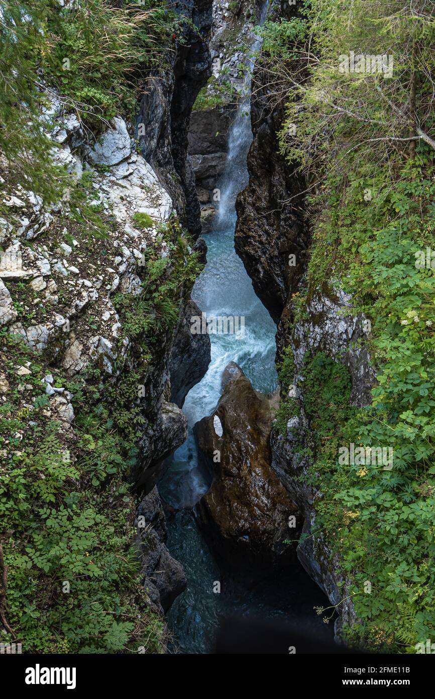 Sappada, Italy - September 9, 2020: River in a deep rocky gorge in Sappada Stock Photo