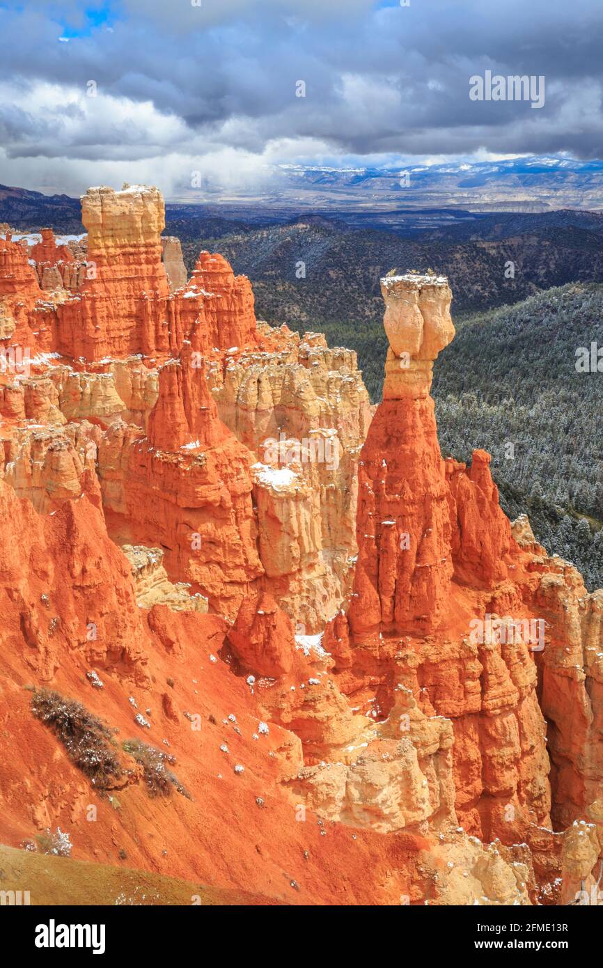 snow on hoodoos of agua canyon in bryce canyon national park, utah Stock Photo