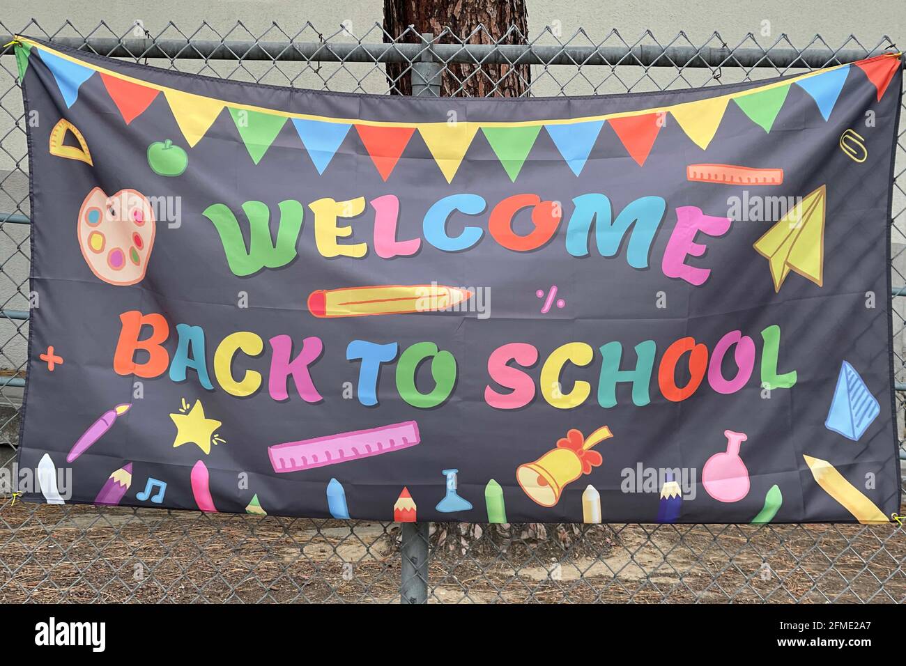 A Welcome Back sign at Ynez Elementary School, Saturday, May 8, 2021, in Monterey Park, Calif. Stock Photo