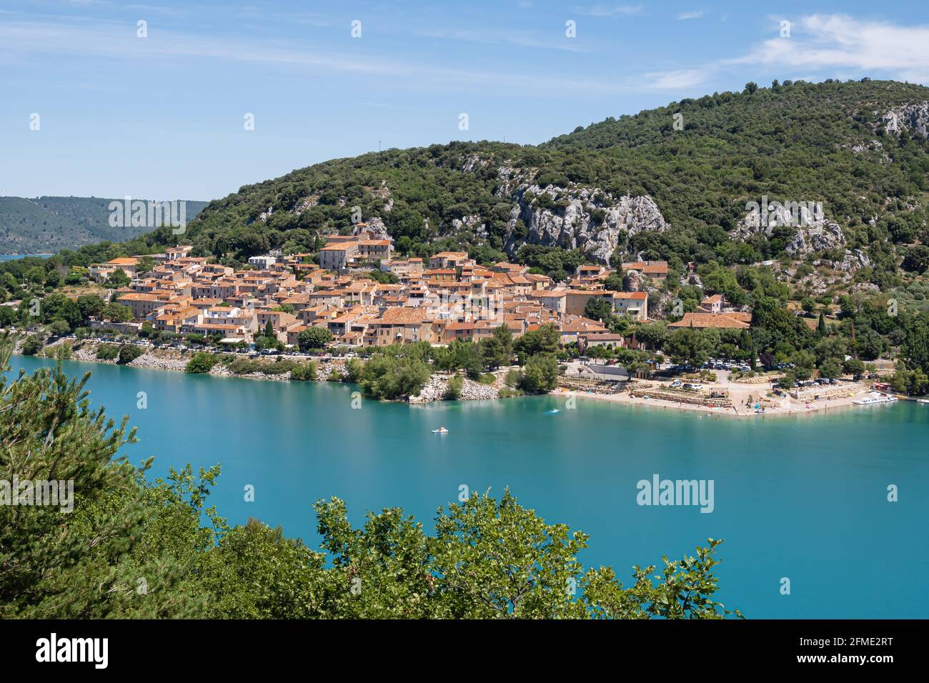 Bauduen, France - July 5, 2020: Bauduen and the Lake of the Holy Cross - Le lac de Sainte Croix in Provence Stock Photo