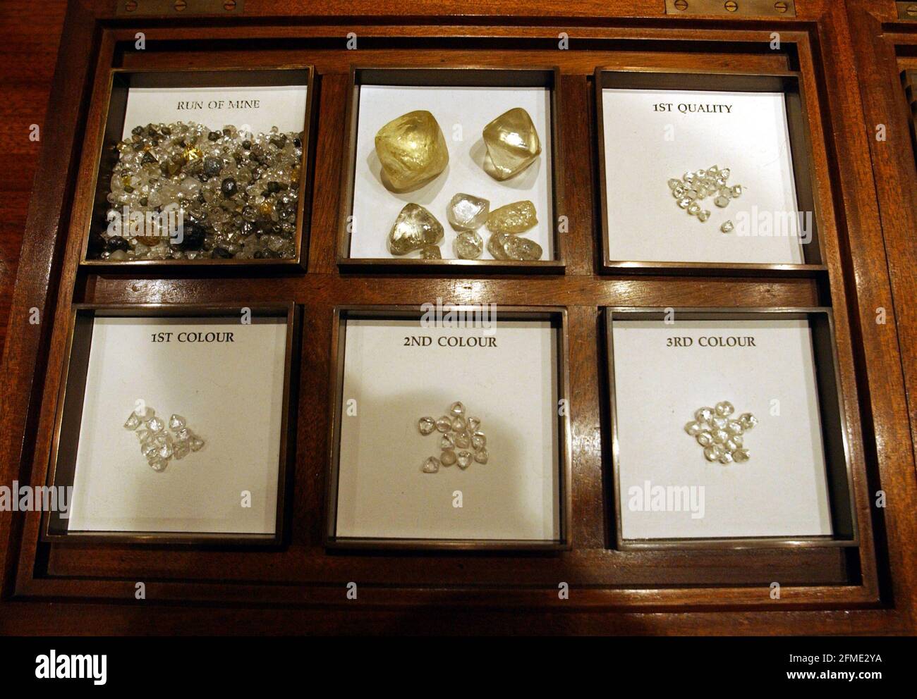 Rough diamonds on display in the DeBeers strongroom in London06 December 2001 Stock Photo