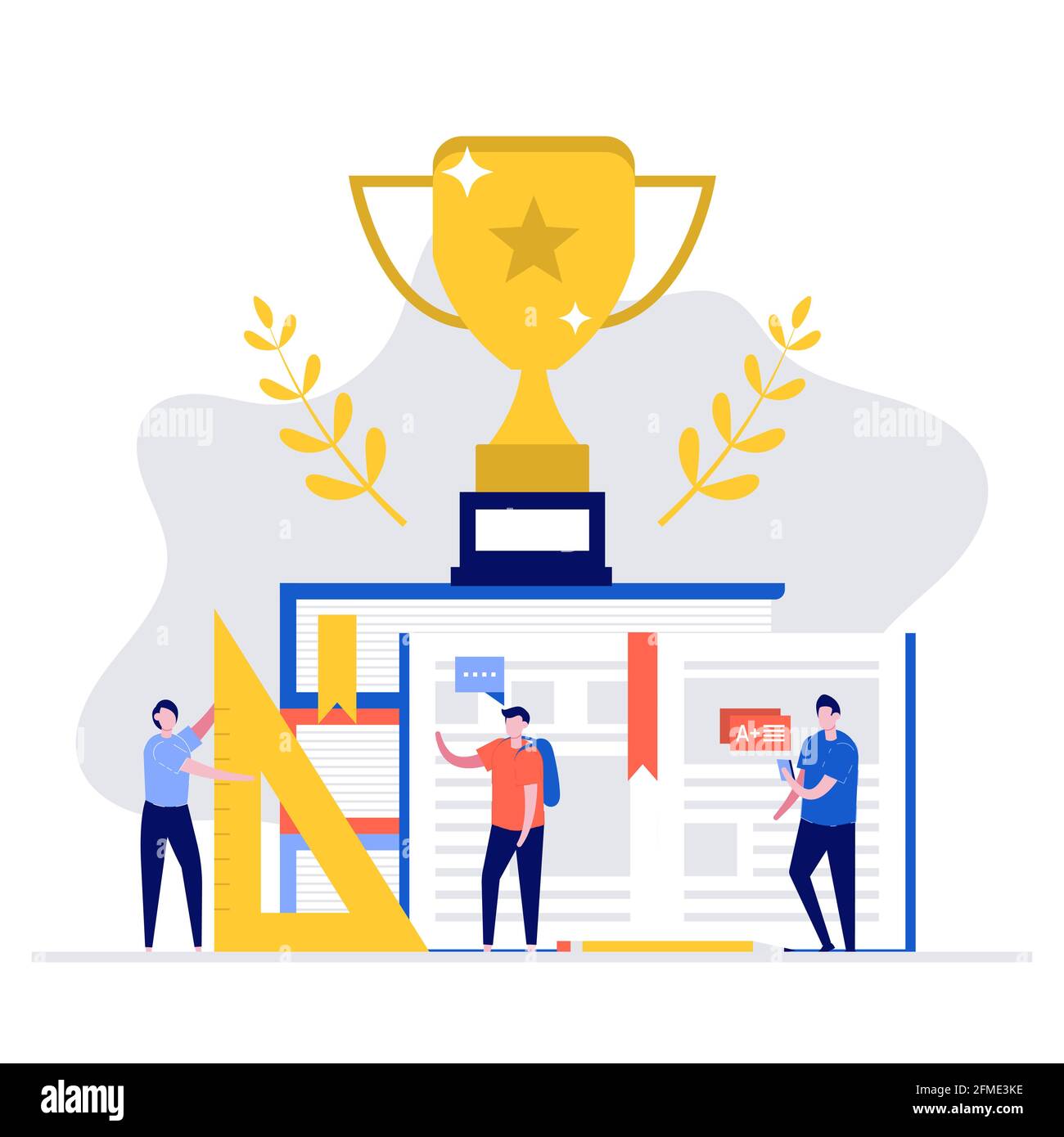 Education and success vector illustration concept with trophy and characters. Modern flat style for landing page, mobile app, poster, flyer, template, Stock Vector