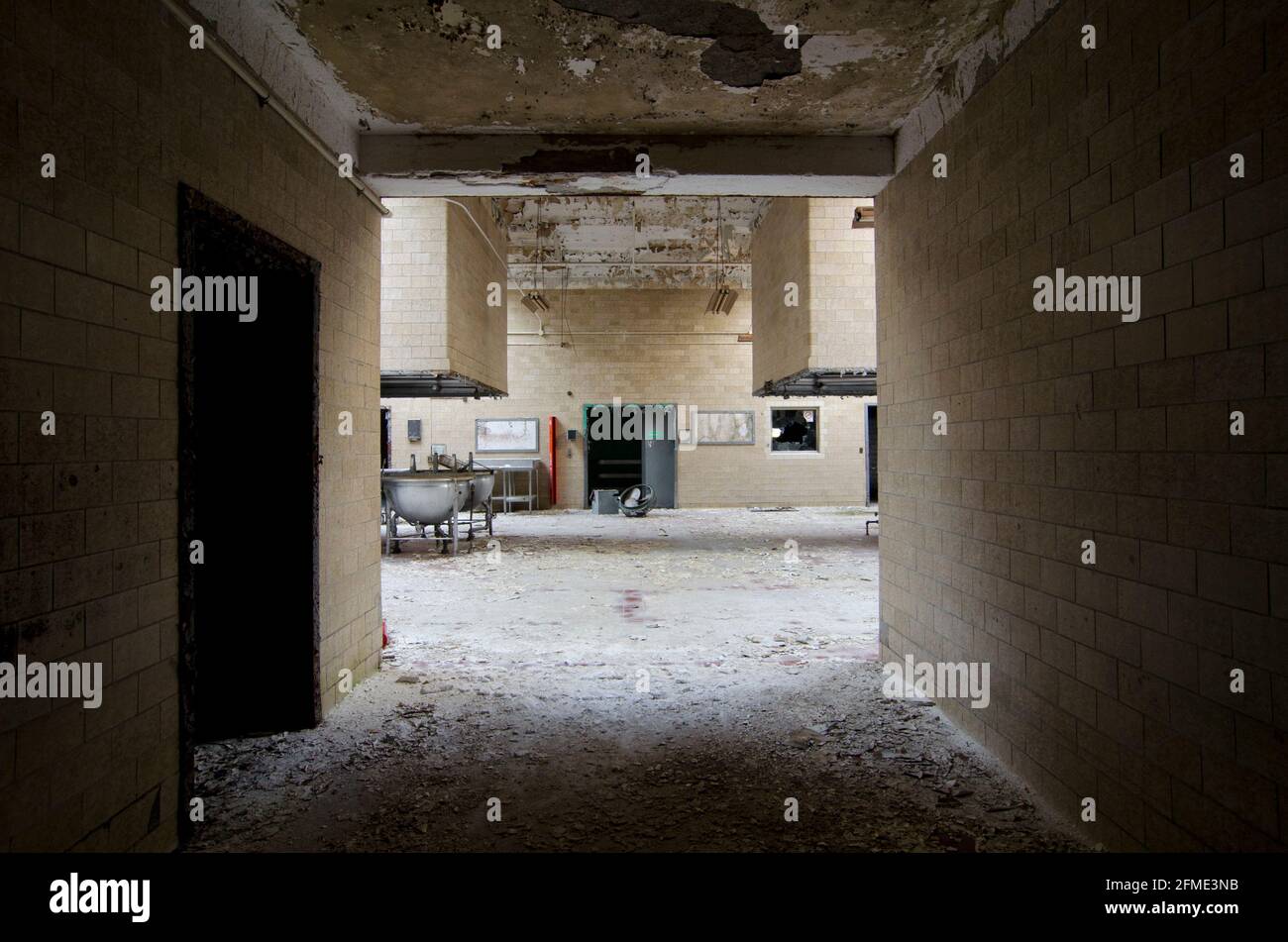 Interior of an abandoned insane asylum Stock Photo