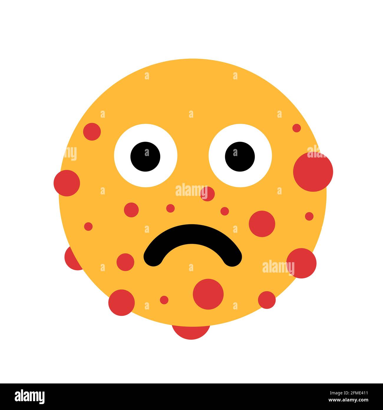 Emoji and emoticon of man, human and person with acne, pimple and spot on the face. Skin disorder as health problem. Vector illustration isolated on w Stock Photo