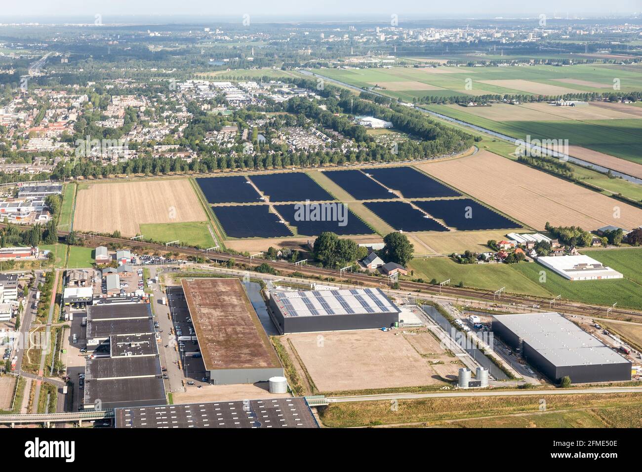 Solar panel array, Schiphol, Netherlands Stock Photo