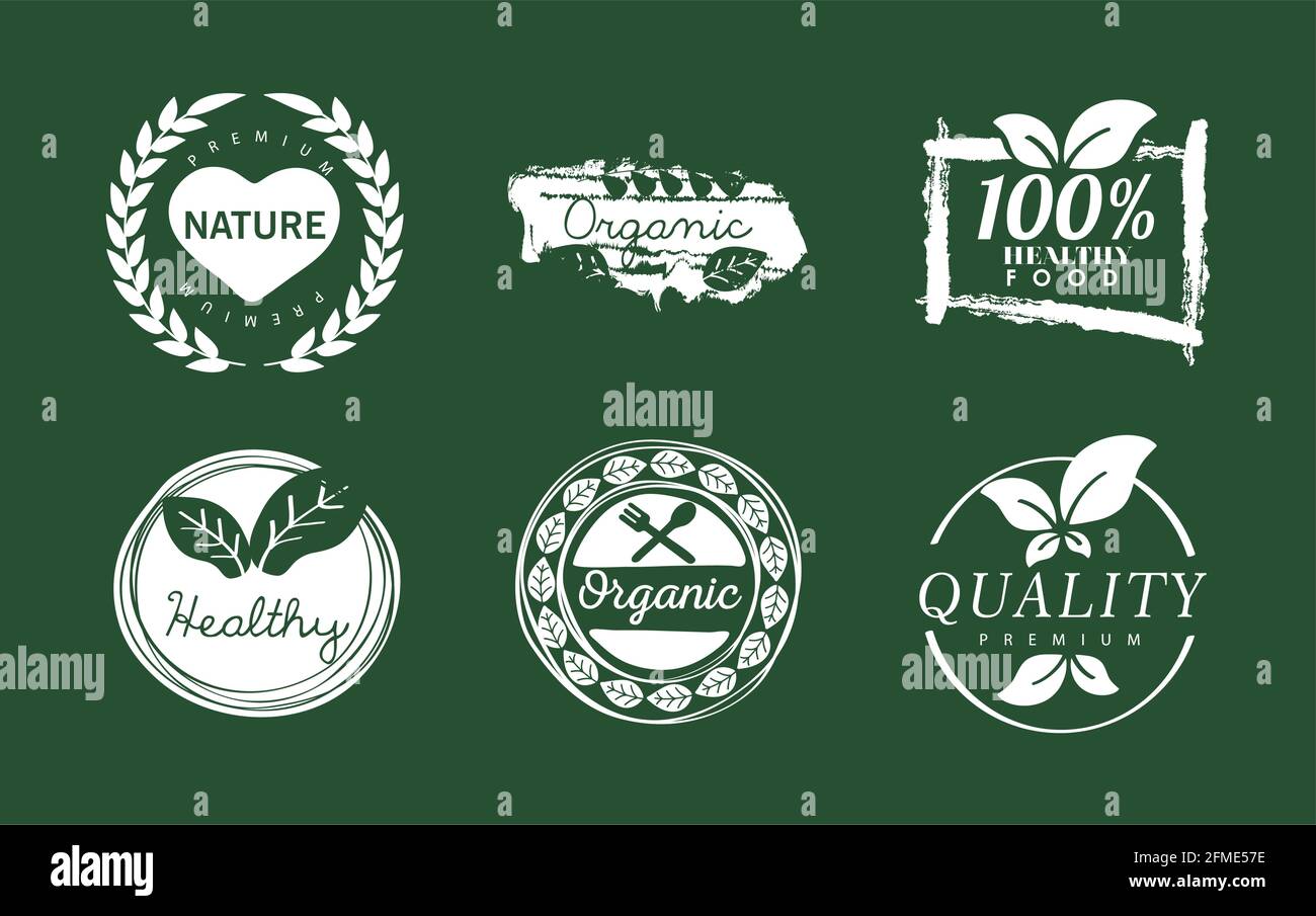 six organic labels set icons Stock Vector Image & Art - Alamy