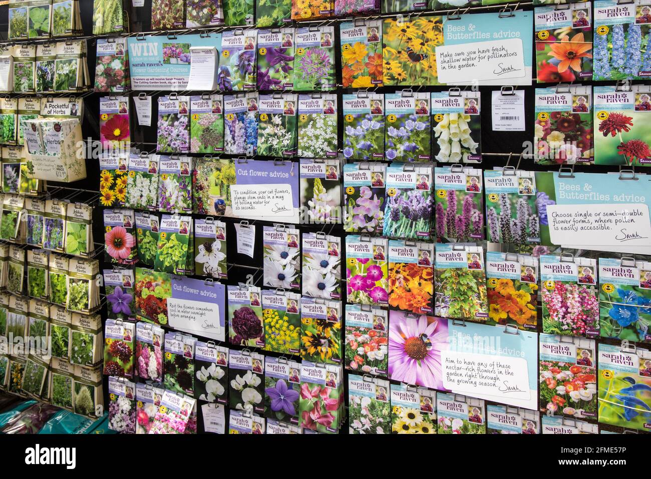 Seeds on sale in garden centre, Wales, UK Stock Photo