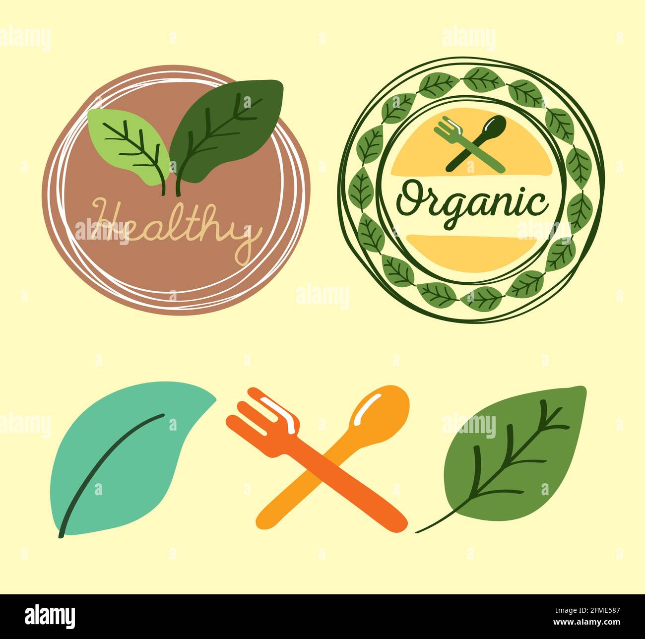 five organic labels set icons Stock Vector