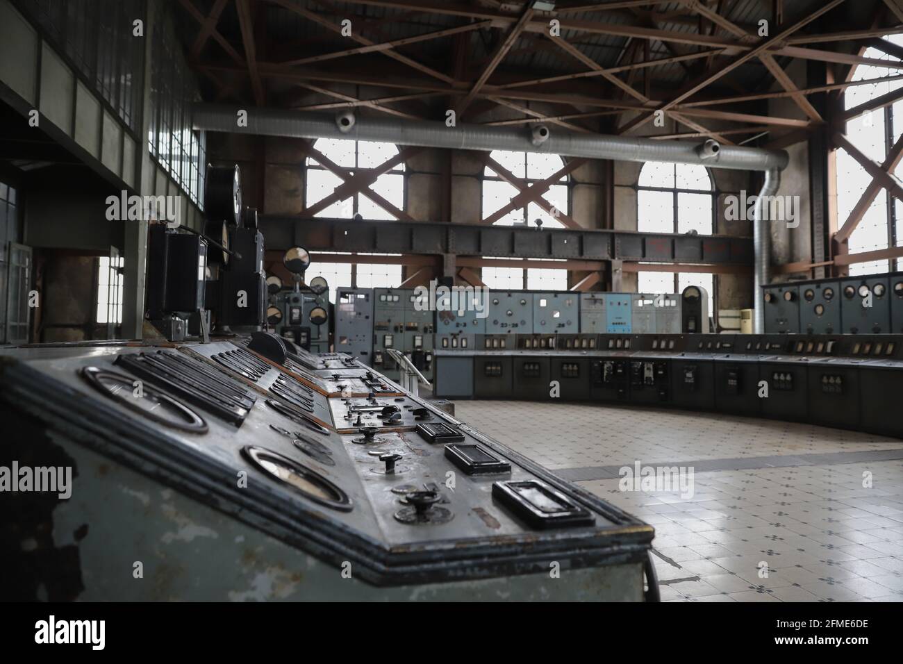 Control Panel of an old Power Plant Stock Photo - Alamy