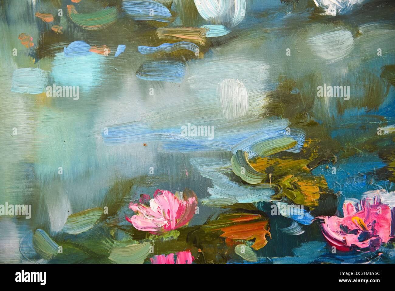 Painting canvas close up texture background with colors vivid colorful creative Stock Photo