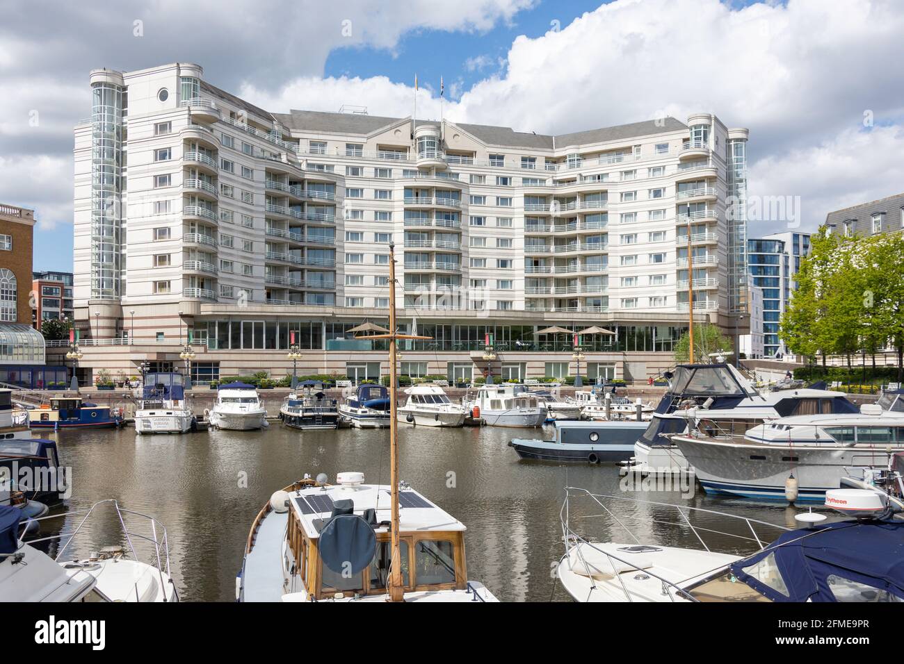 The Chelsea Harbour Hotel from Marina, Chelsea Harbour, Sands End, Borough of Hammersmith and Fulham, Greater London, England, United Kingdom Stock Photo