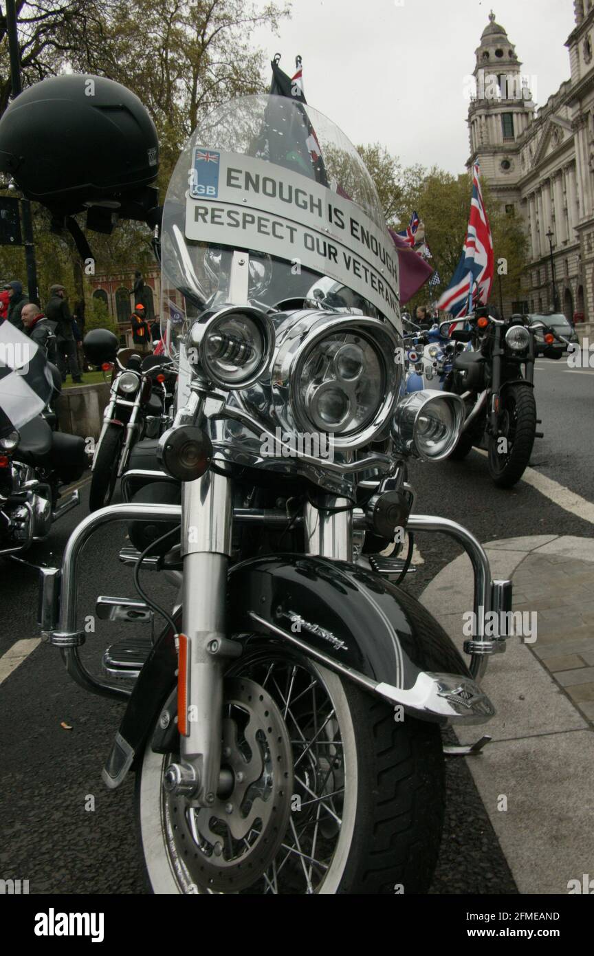 Bikers from across the country gather in Parliament Square in Central London for the 3rd Rolling Thunder Protest in support of veterans facing charges during their time in Northern Ireland. Stock Photo