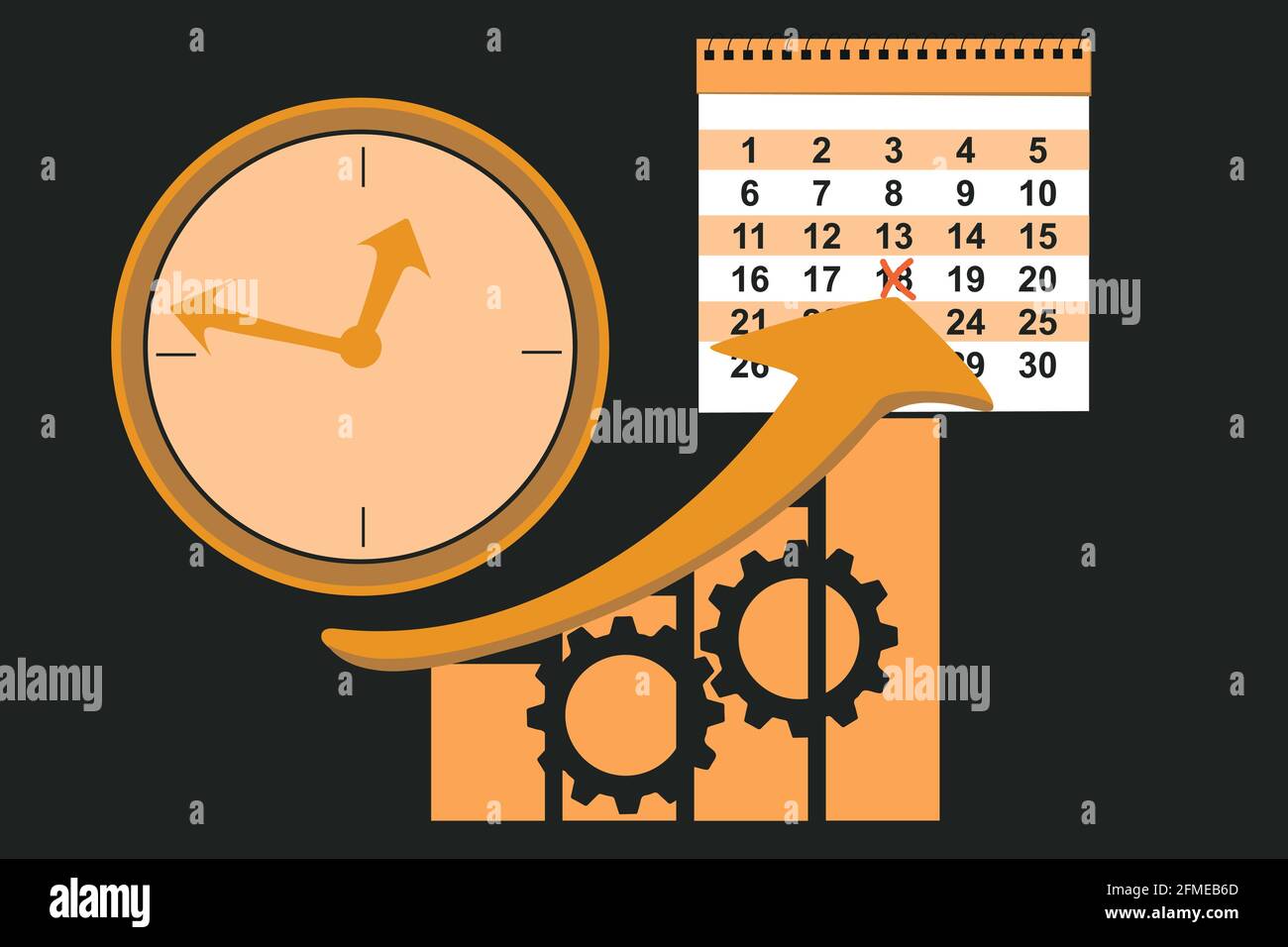 Concept for increasing productivity, scheduling and time management. Vector graphic Stock Vector