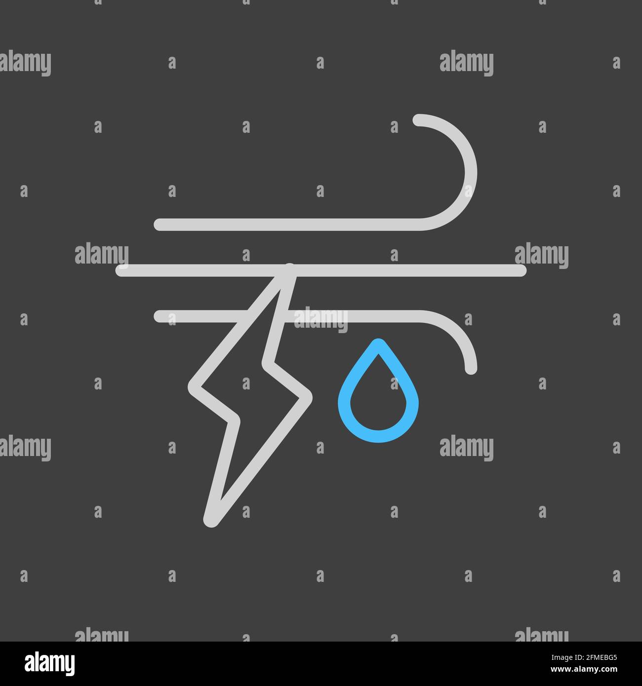 Wind rain lightning vector icon on dark background. Meteorology sign ...