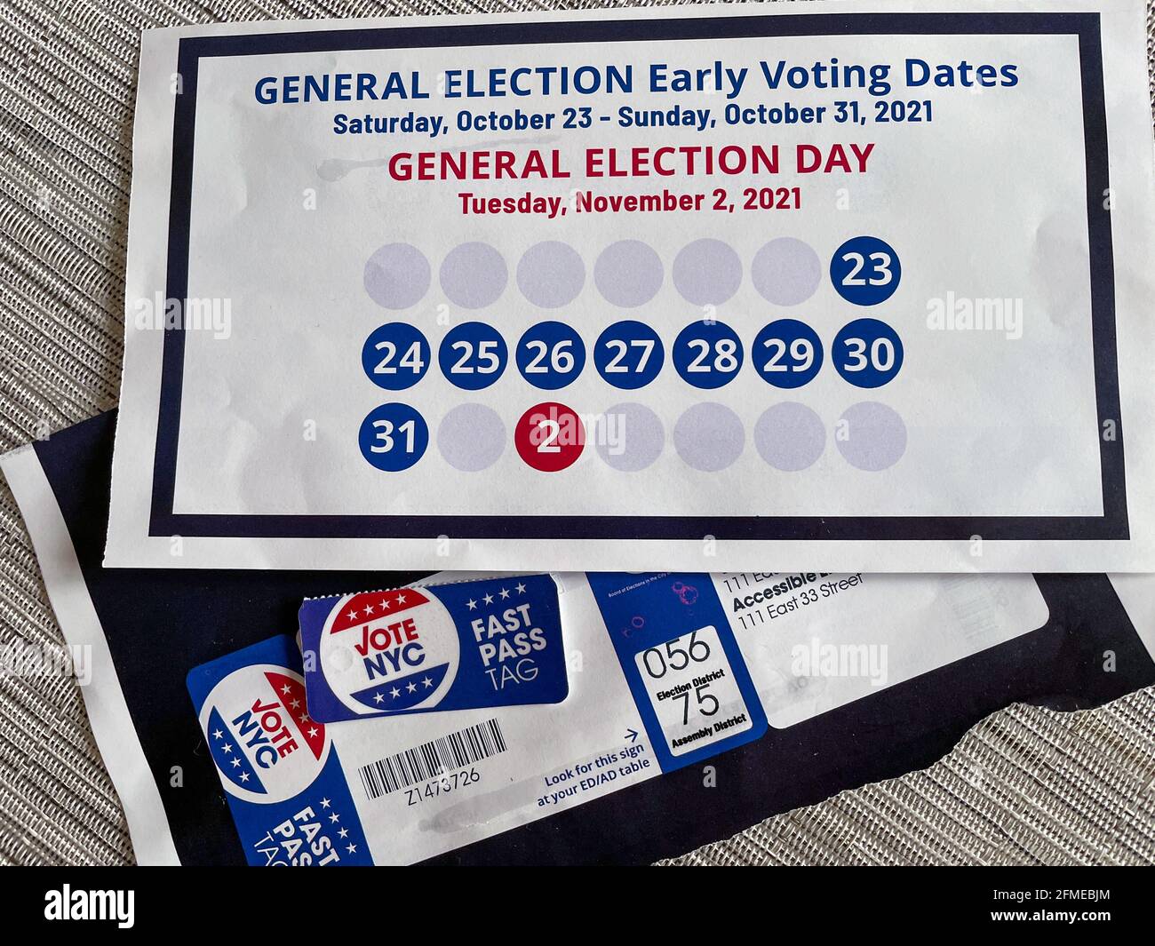 Information on Early Voting, Primary and General Elections, NYC, USA, 2021 Stock Photo