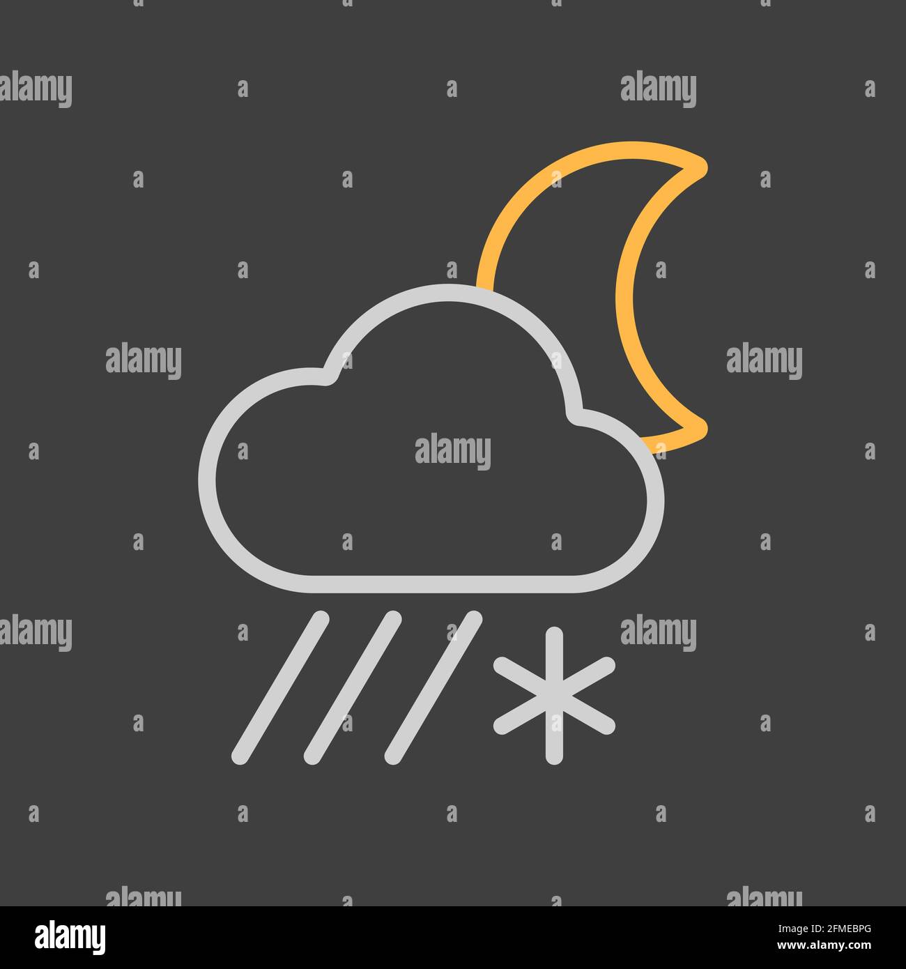 Rain cloud with snow moon icon on dark background. Meteorology sign ...