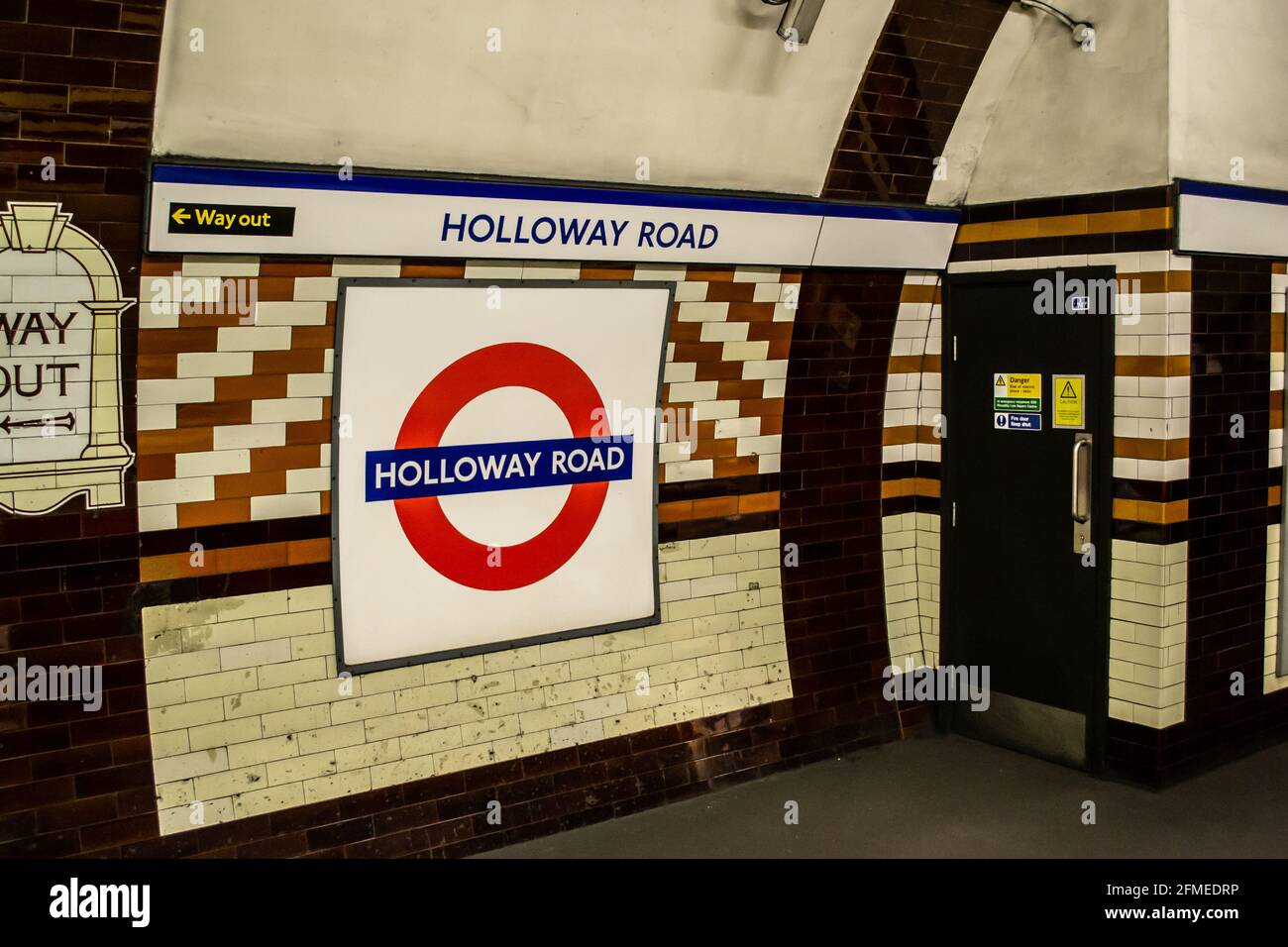 HOLLOWAY ROAD, LONDON, ENGLAND- 6 May 2021: Holloway Road London underground Piccadilly line platform in north London Stock Photo