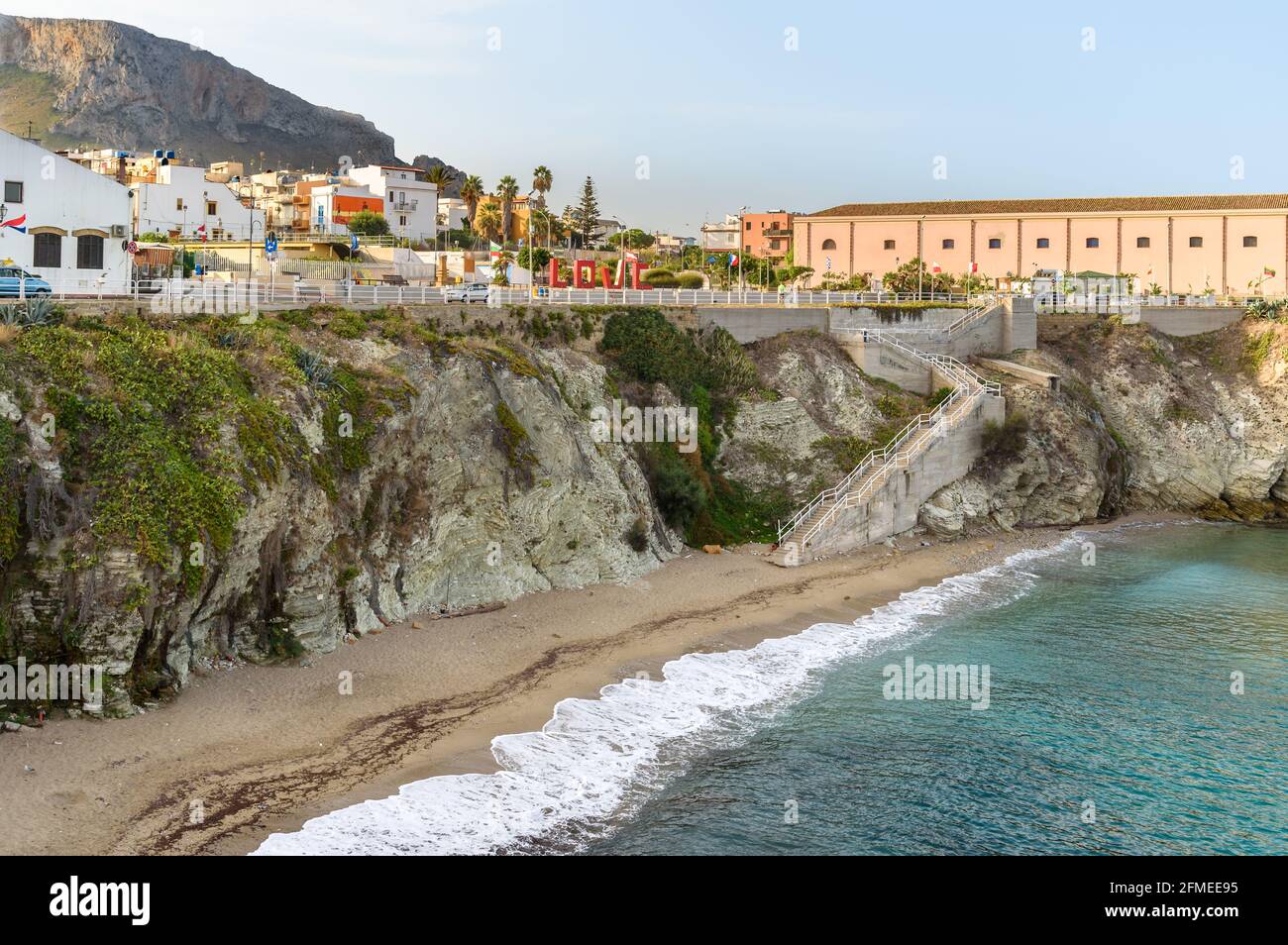 Waterfront promenade of Terrasini at afternoon, province of Palermo