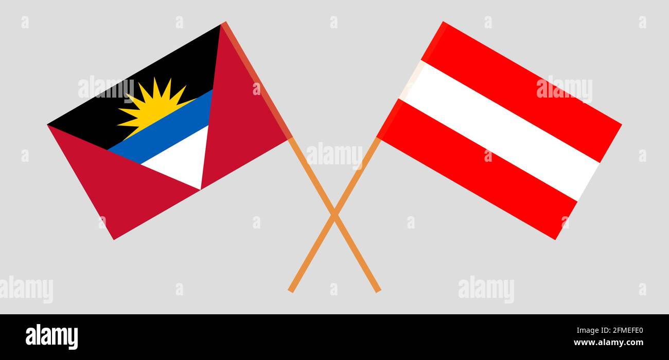 Crossed flags of Austria and Antigua and Barbuda. Official colors. Correct proportion. Vector illustration Stock Vector