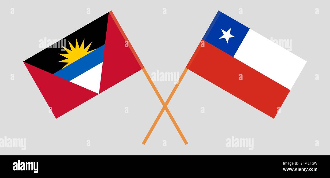 Crossed flags of Antigua and Barbuda and Chile. Official colors. Correct proportion. Vector illustration Stock Vector
