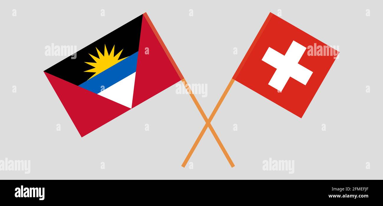 Crossed flags of Antigua and Barbuda and Switzerland. Official colors. Correct proportion. Vector illustration Stock Vector