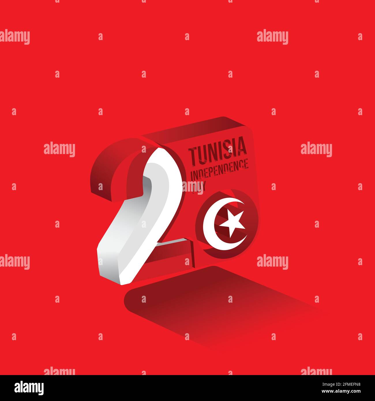 Typography number of 20 with tunisian flag design. good template for Tunisia Independence Day. Stock Vector