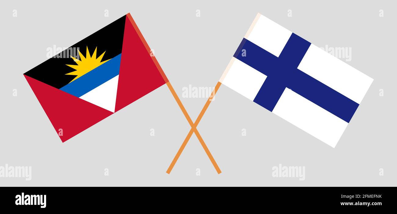 Crossed flags of Finland and Antigua and Barbuda. Official colors. Correct proportion. Vector illustration Stock Vector