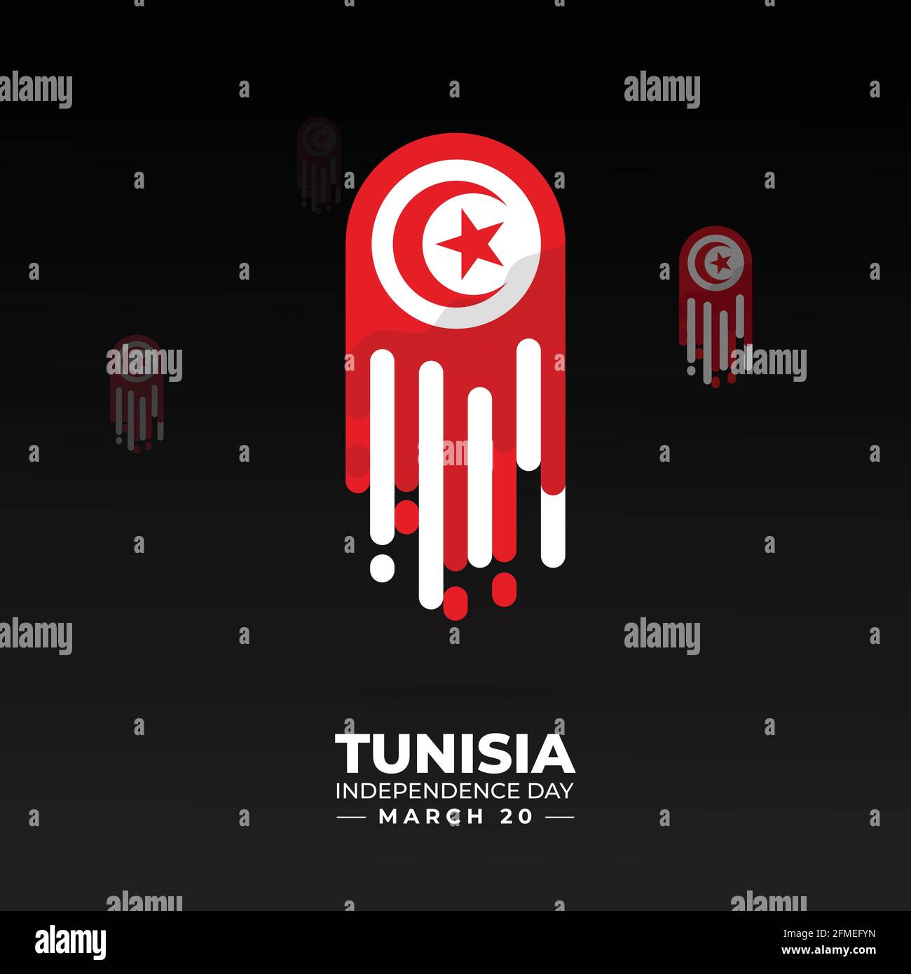 Flying Tunisian flag emblem. good template for Tunisian Independence Day design. Stock Vector