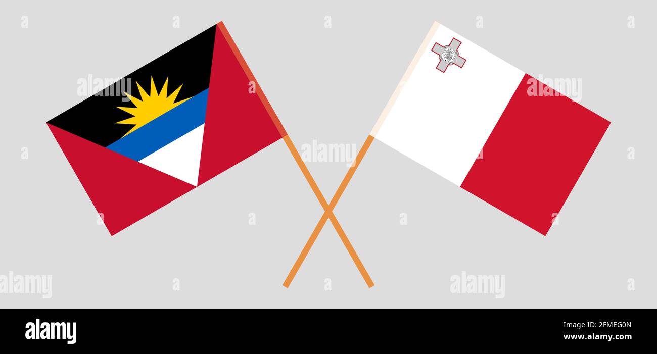 Crossed flags of Malta and Antigua and Barbuda. Official colors. Correct proportion. Vector illustration Stock Vector