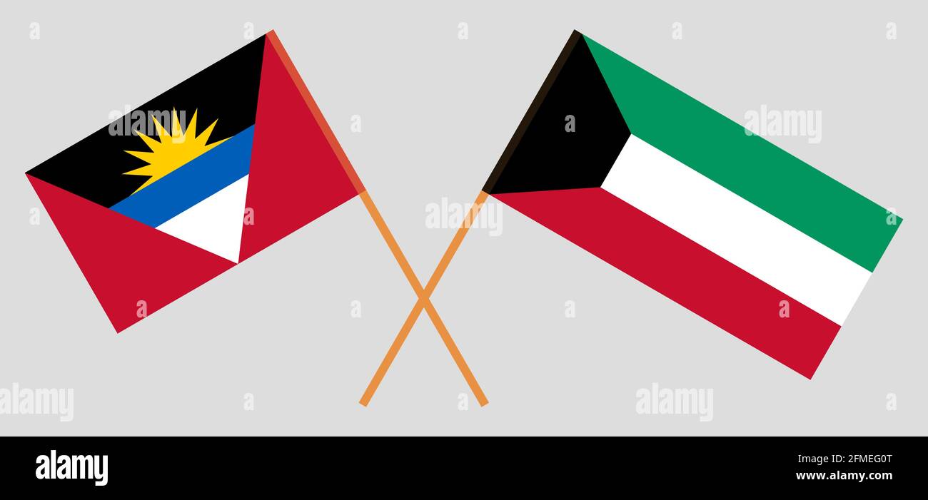 Crossed flags of Kuwait and Antigua and Barbuda. Official colors. Correct proportion. Vector illustration Stock Vector
