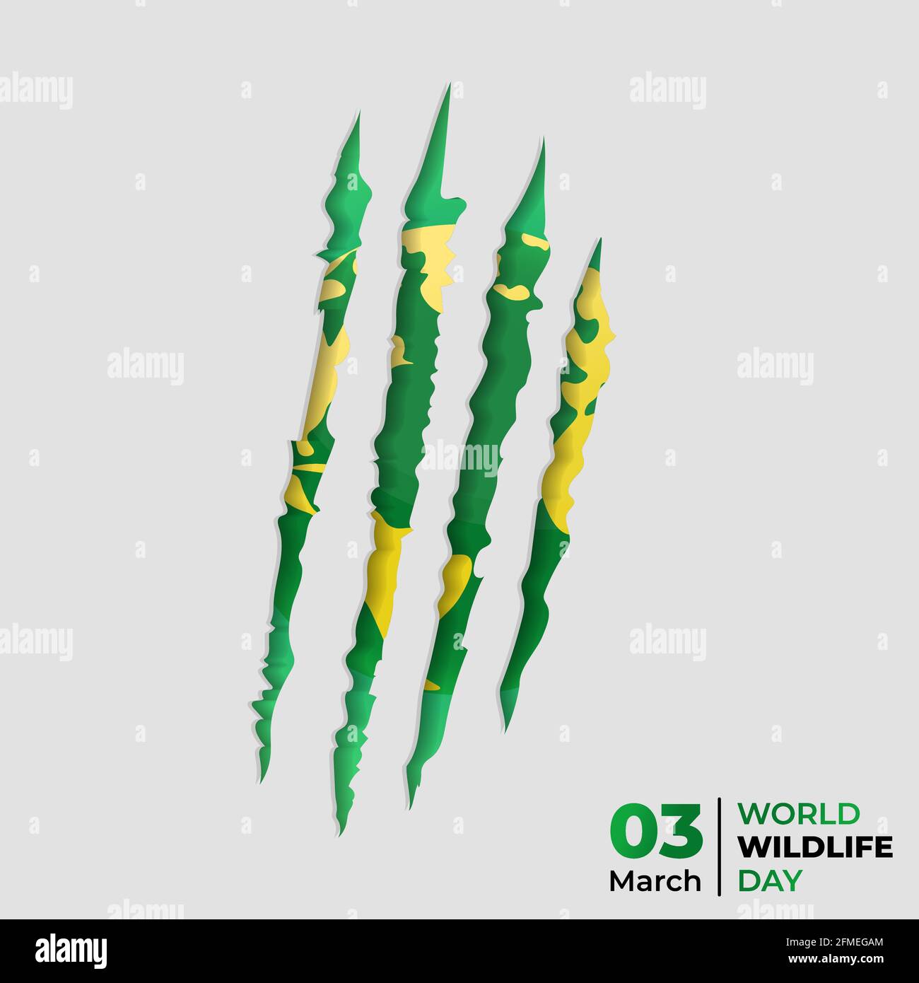 Wild animal claws vector illustration visible green earth. good template for World wildlife day design. Stock Vector