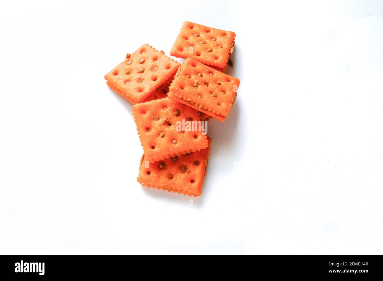 Cheese Crackers on White Stock Photo
