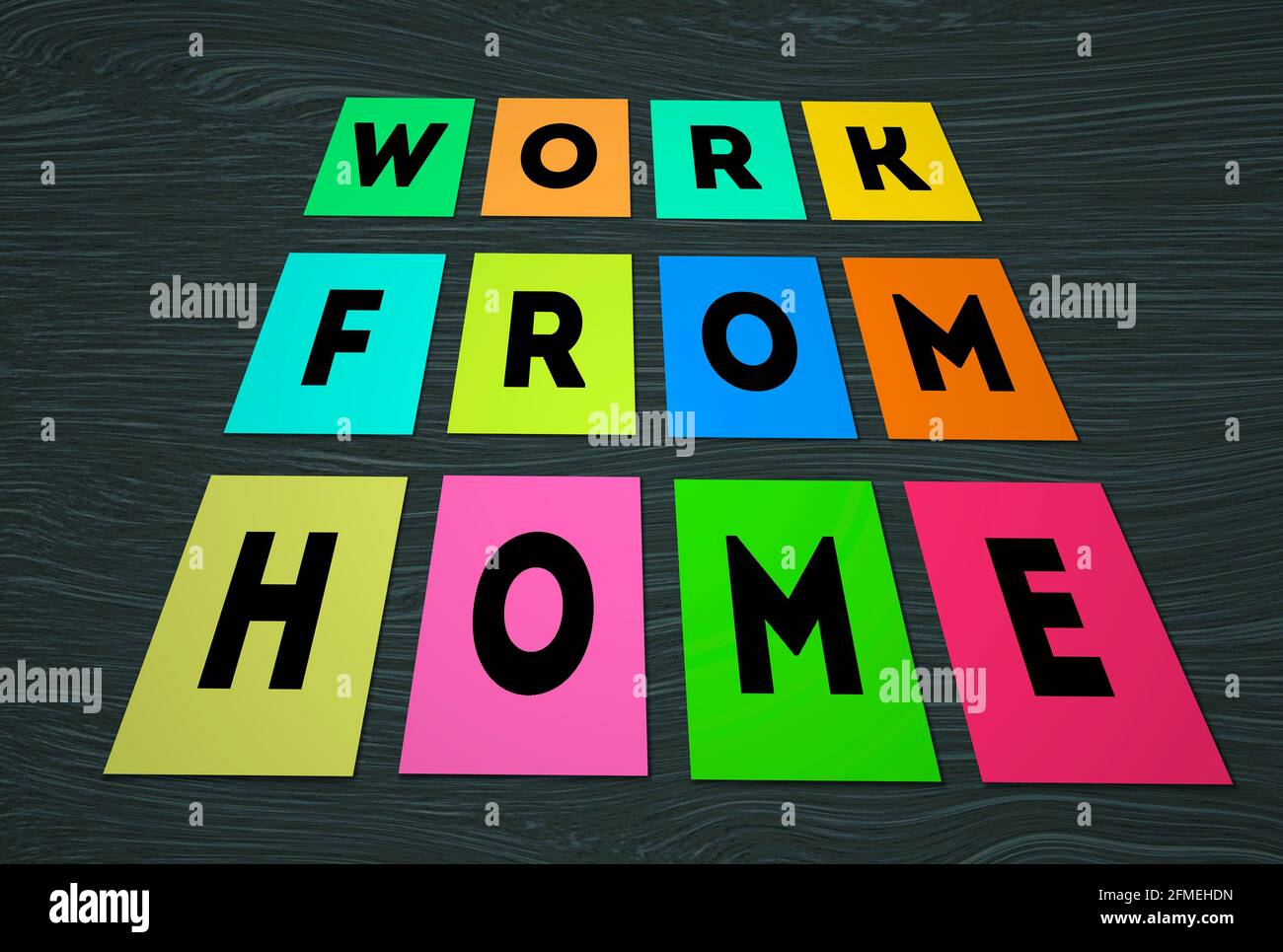Work from Home text in paper note, colorful letters written in bloke note paper. working From house concept Stock Photo