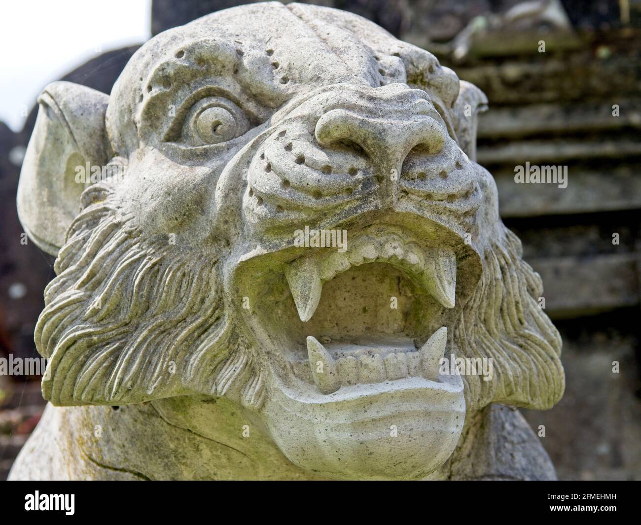 Closeup of scary tiger statue Bali, Indonesia. Stock Photo