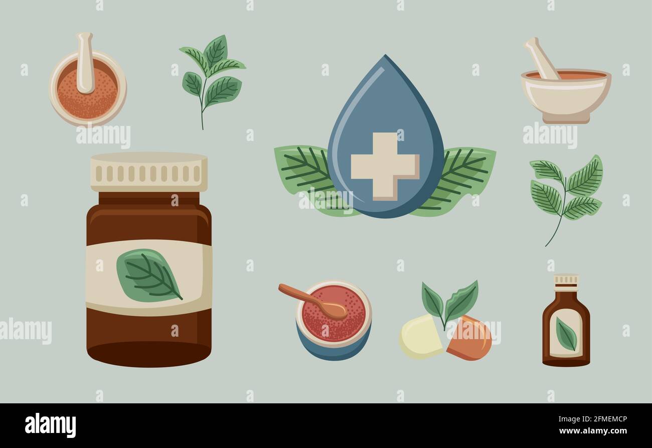 nine alternative medicine set icons Stock Vector Image & Art - Alamy