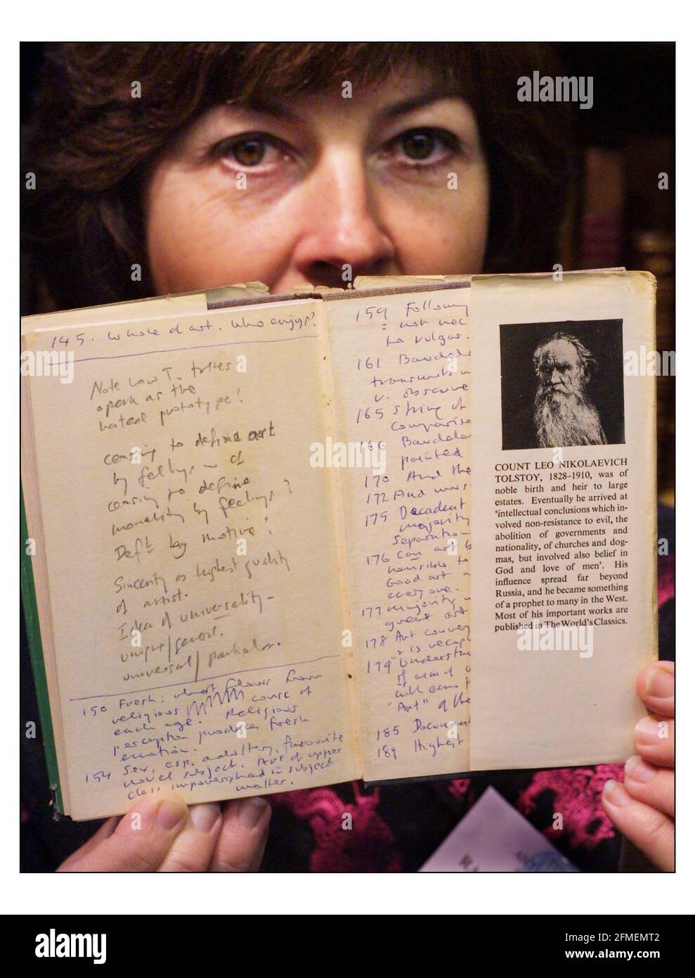 The Antiquarian Book fair....A collection of books owned by Iris Murdoch with notes handwriten by herself are on sale by Rachel Lee (in pic) Rare Books at the book fair held in Olympia 2 exhibition hall in London, Thurs 5 June to Sun 8 June.pic David Sandison 5/6/2003 Stock Photo