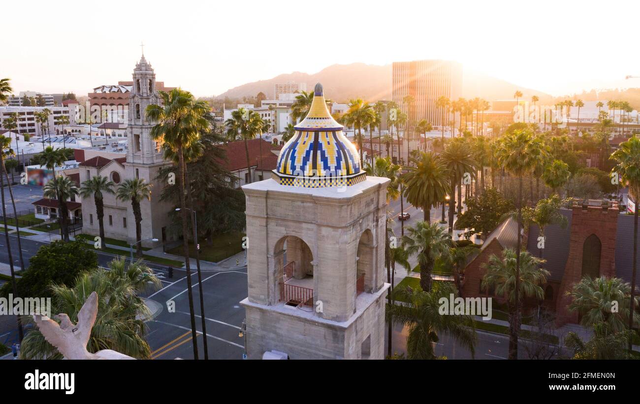 Aerial sunset view of the downtown area of Riverside, California Stock ...