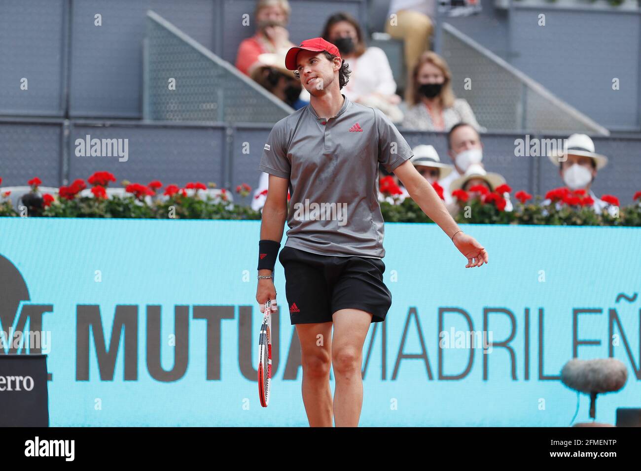 Madrid, Spain. 8th May, 2021. Dominic Thiem (AUT) Tennis : Dominic Thiem of Austria regret after miss point during singles Semi finals match against Alexander Zverev of Germany on the ATP Masters 1000 'Mutua Madrid Open tennis tournament' at the Caja Magica in Madrid, Spain . Credit: Mutsu Kawamori/AFLO/Alamy Live News Stock Photo