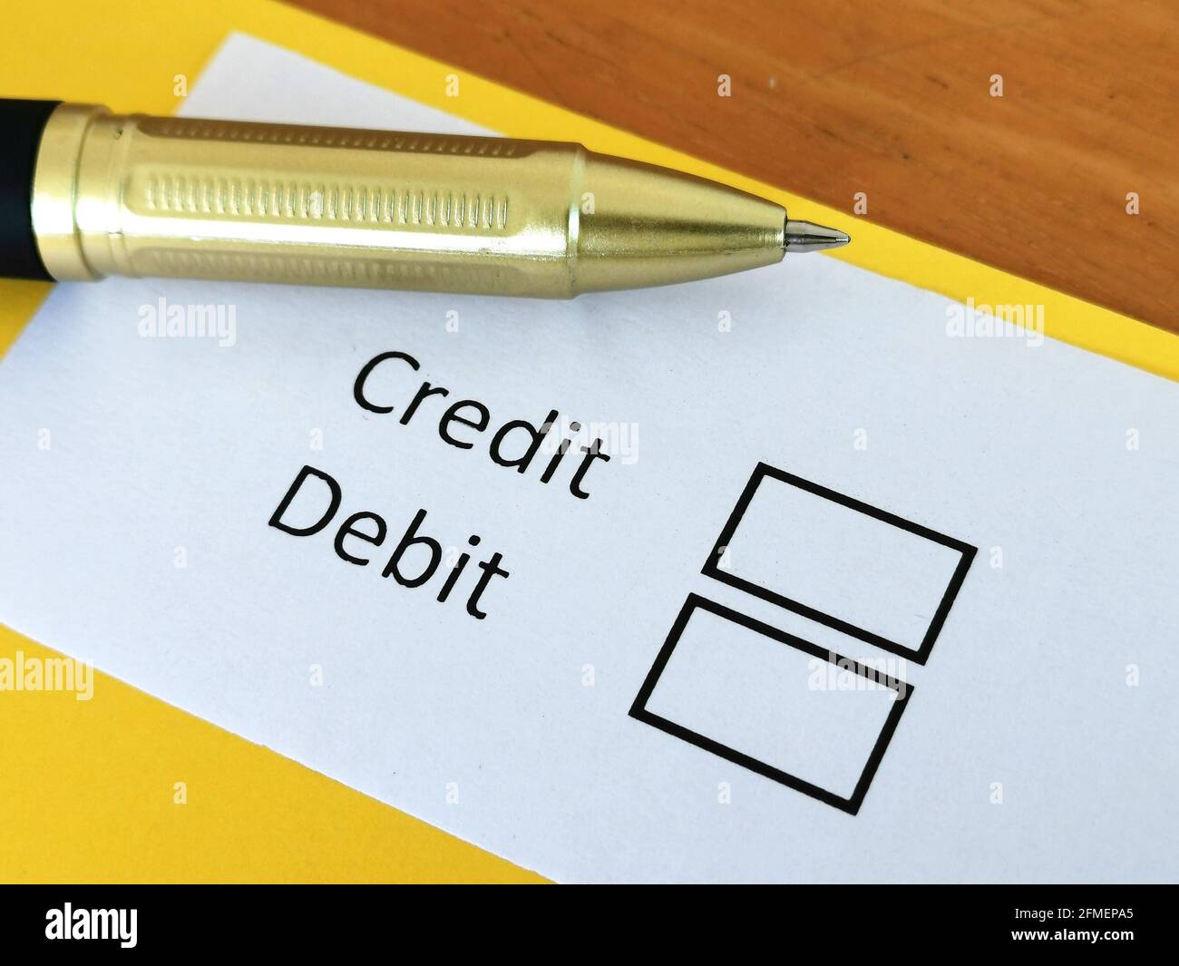 One person is answering question about credit and debit. Stock Photo