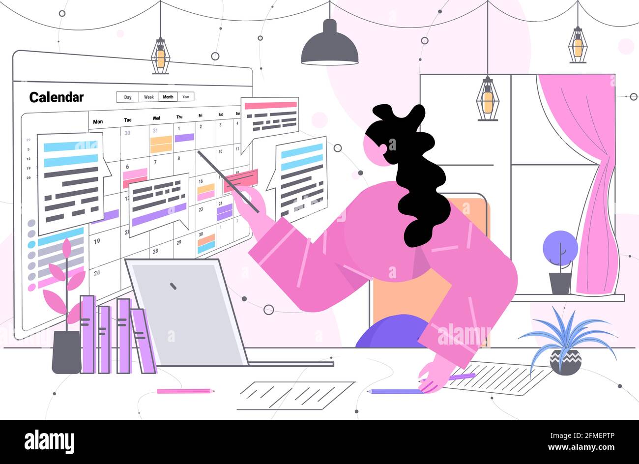 Businesswoman planning day scheduling appointment in online calendar
