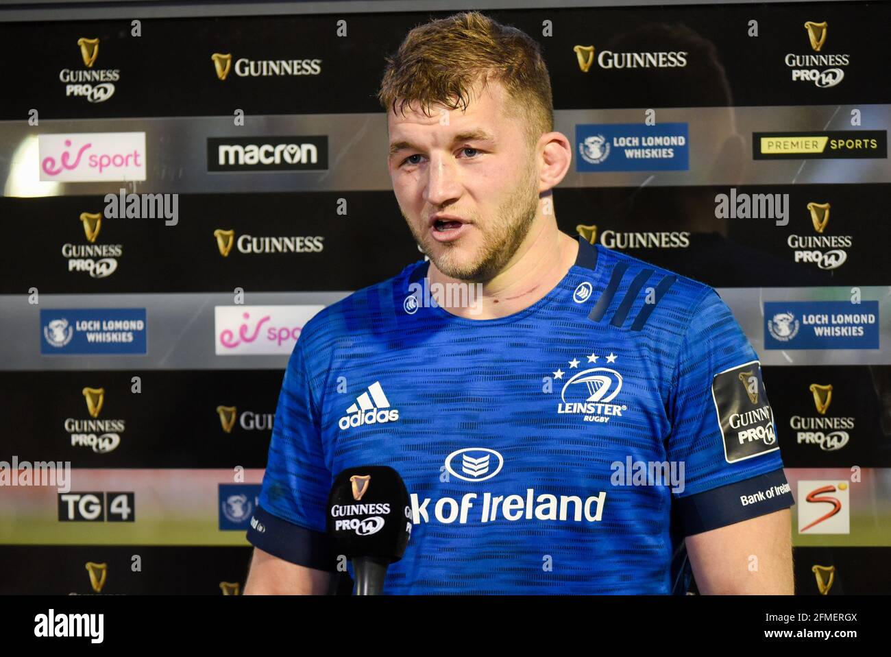 Ross MOLONY of Leinster during the TV interview after the Guinness PRO14 Rainbow Cup Round 2 match between Connacht Rugby and Leinster Rugby at the Sportsground in Galway, Ireland on May 8,