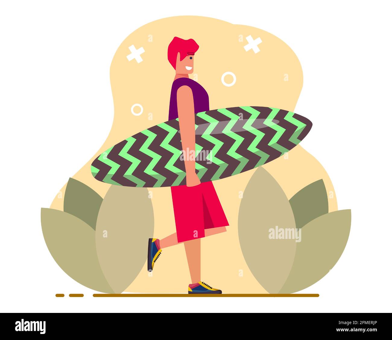 boy holding surfing board vector illustration in flat style Stock ...